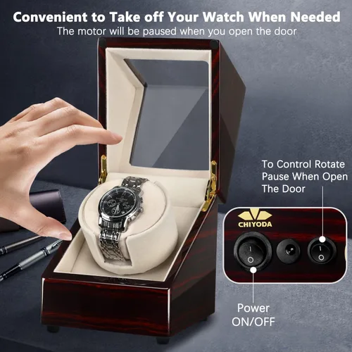 Miniatura 6 de CHIYODA Bobinadora de reloj para relojes automáticos individuales Caja de madera maciza con motores Mabuchi