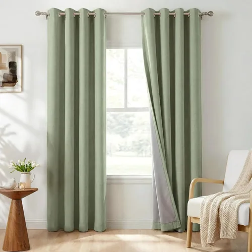 Miniatura 25 de 100% Blackout Shield Cortinas opacas de lino para dormitorio de 45 pulgadas de largo, cortinas beige con ojales para sala de estar, cortinas