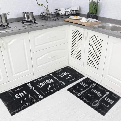 Juego de 2 alfombras de cocina de 17 x 48 pulgadas + 17 x 24 pulgadas, tapetes antideslizantes lavables para suelo de cocina, 2 tapetes cómodos de