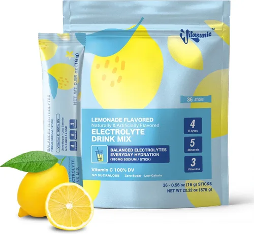 Miniatura 10 de Paquetes de hidratación: polvo de electrolitos sin azúcar con vitamina C, 4 electrolitos, 5 minerales y nutrientes, vegano, paquete variado
