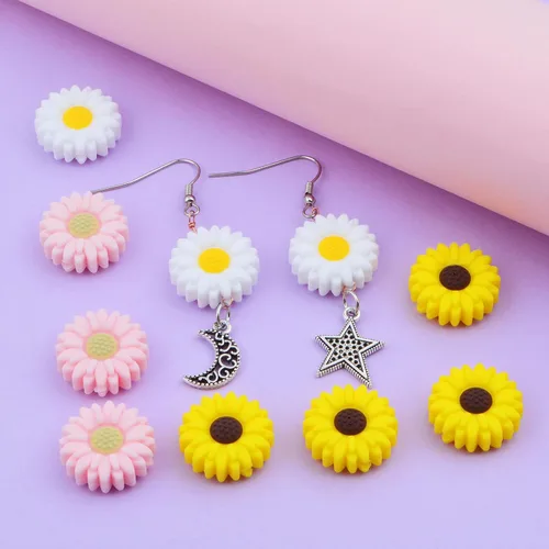 Miniatura 7 de 15 cuentas espaciadoras de silicona de girasol de 0.78 pulgadas (0.787 in) con forma de flor plana focal, cuentas espaciadoras para llaveros
