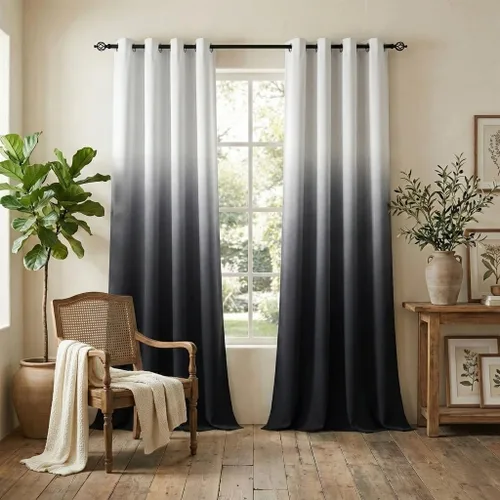 Miniatura 18 de NICETOWN Cortinas Oscurecedoras de 84 pulgadas de Largo para Sala de Estar, Cortinas de Privacidad Ombré Blanco y Negro con Ojales para Blanco a