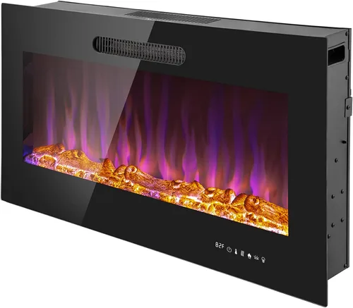 Miniatura 12 de Prominence Home Chimenea eléctrica de diseño delgado LED y chimenea montada en la pared con calentador de 1500 W, opciones de troncos y brasas