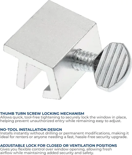Miniatura 3 de Prime-Line U 9819 Aluminio, cerradura de seguridad para ventanas corredizas (paquete de 4)