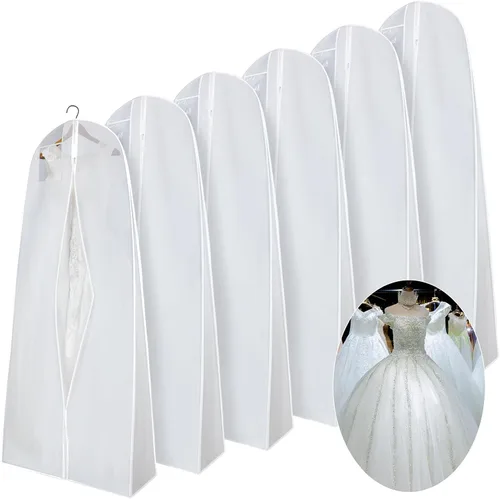 Miniatura 14 de Windyun Paquete de 6 bolsas de ropa para vestidos de novia de 71 pulgadas, bolsas de vestir para vestidos largos con refuerzo de 9 pulgadas