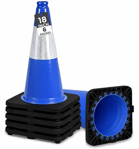 Miniatura 33 de BESEA Paquete de 4 conos de tráfico azules de 12 pulgadas con collar reflectante de 4 pulgadas, conos de seguridad de PVC resistentes con base