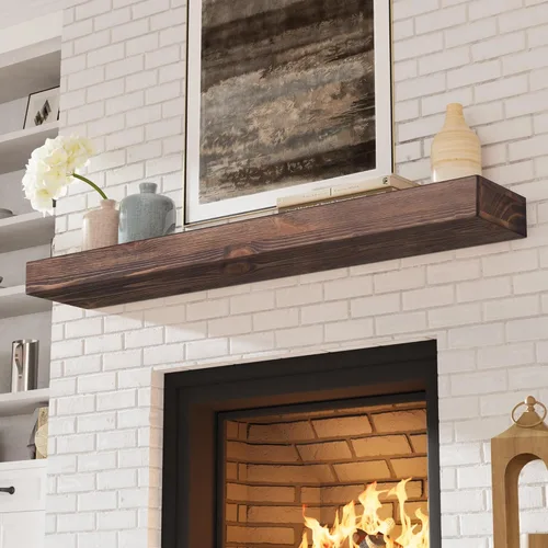 Miniatura 10 de Eshoma - Repisa para chimenea artesanal; estante sólido para colocarse sobre la chimenea; estante flotante montado en la pared con soportes Nogal