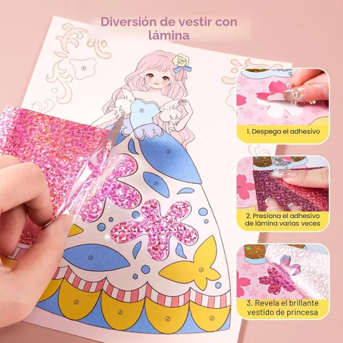 Miniatura 4 de Jar Melo Kit de Manualidades de Arte de Princesa 4 en 1, Manualidades con Papel Metálico Arte Divertido y Pintura de Gemas, Actividad DIY