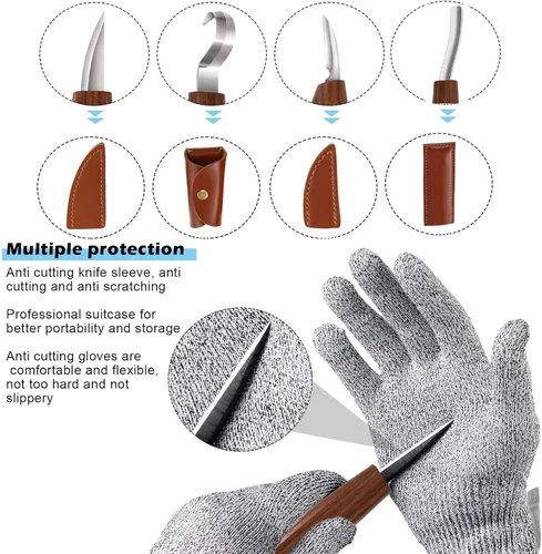 Miniatura 5 de Juego de herramientas de tallado de madera, kit de cuchillos para tallar detalles y gancho para principiantes, cuchillo de corte para cuchara, taza