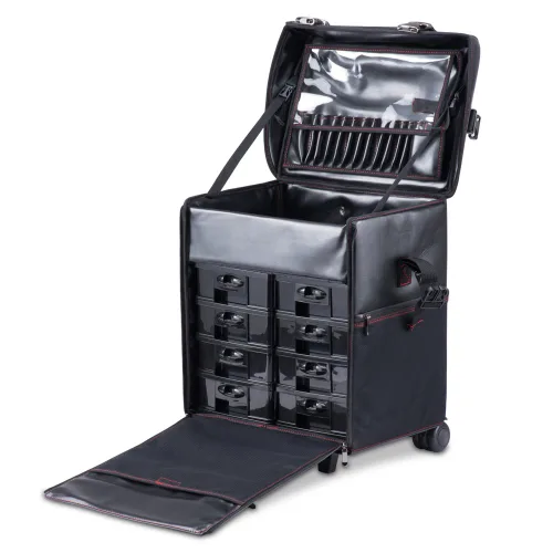 Miniatura 3 de Maquillador profesional 2 en 1 Rolling Maquillaje Tren Estuche Organizador Cosmético Carro Suave con Cajones de Almacenamiento y Hebillas de Metal