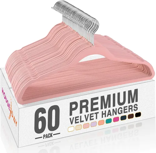 Miniatura 19 de HOUSE DAY - Perchas de terciopelo negro de 60 unidades, antideslizantes, resistentes, para abrigos, perchas premium delgadas que ahorran espacio