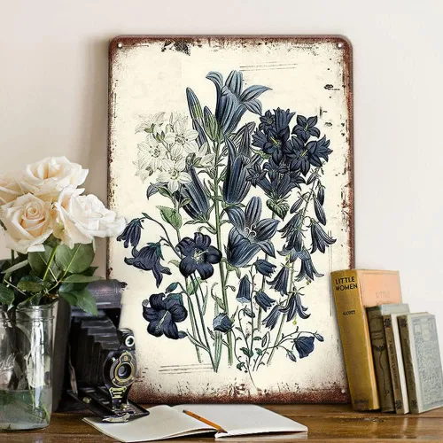 YOYI ART Cartel de lata vintage Campanula Persicifolia Decor – Letreros de flores victorianas de campo francés para habitación, baño, jardín,