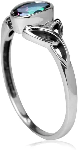 Miniatura 3 de Silvershake Anillo de plata de ley 925 con piedra natal ovalada de 7x5MM con nudo de trinidad celta triquetra