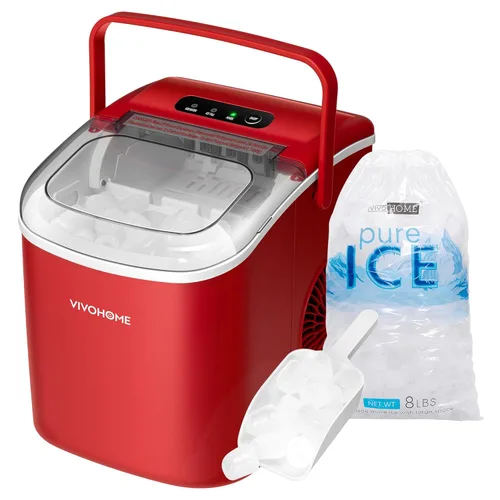 VIVOHOME Máquina de hielo para encimera con asa de 26 libras/día 9 cubos de hielo en 6 minutos, máquina portátil para hacer hielo 10 bolsas de hielo