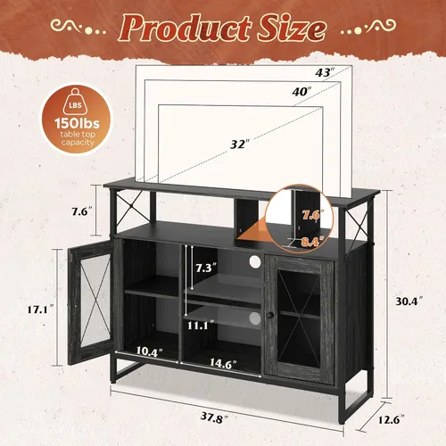 Miniatura 3 de WLIVE Soporte de TV para TV de 43 pulgadas, pequeño centro de entretenimiento con gabinete de almacenamiento y estantes ajustables, soportes de TV