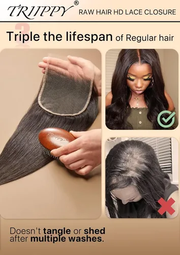 Miniatura 3 de Triippy Raw Hair 13x4 HD Lace Closure Body Wave #613 Blonde Color More Less Shedding than Regular Virgin Hair,0.10mm Ultra-Thin 13x4 Swiss Real HD