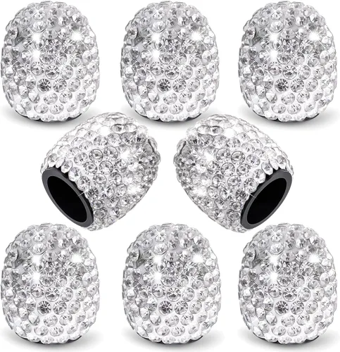 8 PCS Tapas de Válvula de Vástago de Neumático con Diamantes de Cristal Brillante, Tapas de Válvula de Neumático de Coche a Prueba de Polvo Blanco