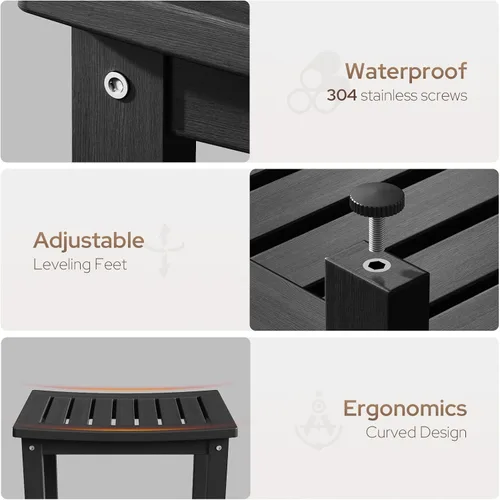 Miniatura 5 de Psilvam Banco de ducha impermeable de madera de polietileno de 21 pulgadas con estante de almacenamiento, taburete de ducha antideslizante, asiento