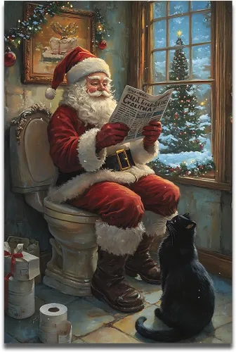Miniatura 27 de Arte de pared de Navidad para baño, muñeco de nieve de Navidad en la bañera, impresión en lienzo de baño, escena clásica de Navidad, invierno