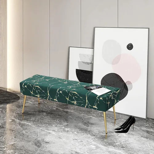 Miniatura 5 de Magshion Banco otomano de terciopelo de 45 pulgadas de longitud con patas de metal, banco de cama auxiliar con patas de metal dorado, banco tapizado