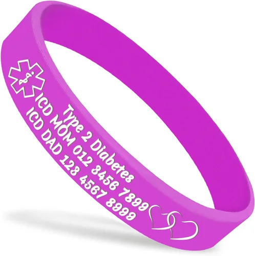 Miniatura 22 de Pulseras de silicona de alerta médica personalizadas, pulseras de identificación médica, pulseras de emergencia deportivas personalizadas para Blanco