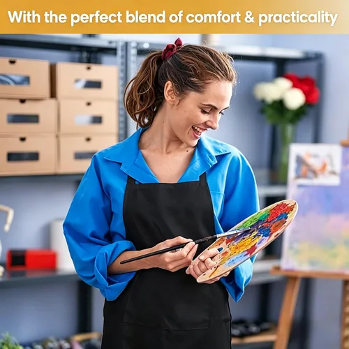 Miniatura 5 de Paquete de 3 delantales negros para mujer con bolsillos, delantal de cocina ajustable resistente al agua, babero unisex para chef, hombres y mujeres