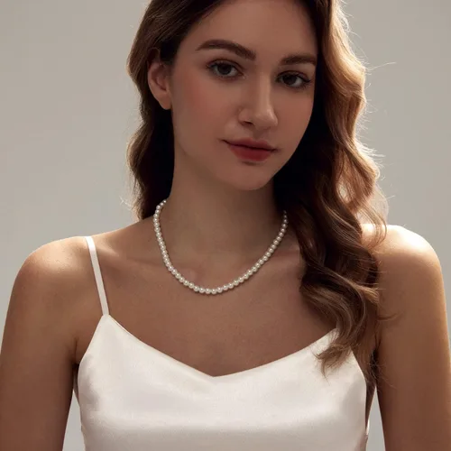 Miniatura 4 de Zeffy Collar de perlas para mujer collar de perlas de imitación redondas de 023 pulgadas 0236in collar de perlas de boda joyería delicada para mujer