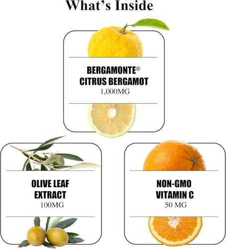 Miniatura 4 de Durable Heart Bergamonte - Bergamota cítrica de 1000 mg + hoja de olivo y vitamina C fórmula cardiovascular saludable para velocidad y presión