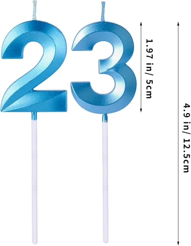 Miniatura 2 de Velas azules de cumpleaños 32 y 23 para pasteles, número 23 y 32 para decoración de tartas para fiesta, aniversario, boda, celebración