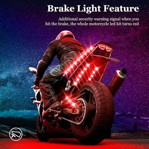 Miniatura 2 de 12 luces de motocicleta con control de aplicación, modo de música RGB de 16 millones de colores, función de luz de freno IP68 impermeable con doble