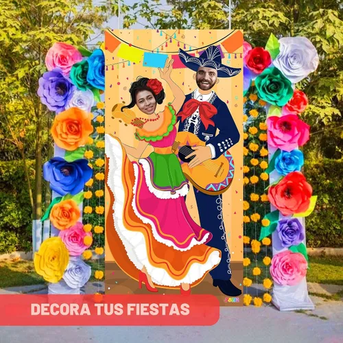 Miniatura 4 de JOYIN Cartel de puerta de fotos de pareja del Cinco de Mayo para suministros de fiesta, decoración de fondo de fotografía mexicana, fondo de cabina