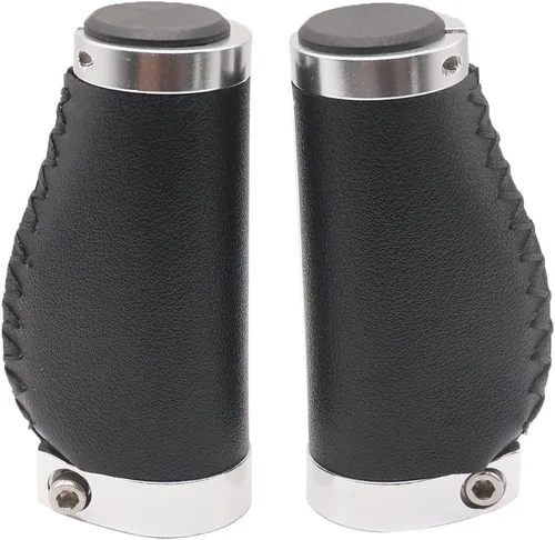 Miniatura 4 de Agarres de mango corto para bicicleta, antideslizantes, de cuero de microfibra de PVC, ergonómico, cosido a mano, estilo casual, retro, doble