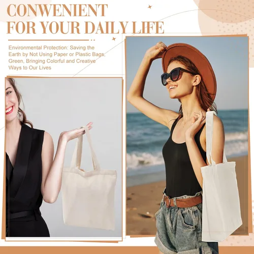 Miniatura 6 de Epakh - Bolsa de lona con cremallera, reutilizable en gran cantidad, grande, de algodón en blanco para compras de comestibles para mujeres, hombres