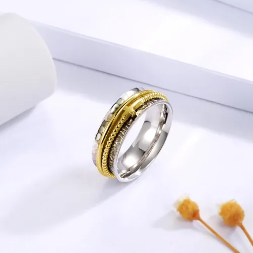 Miniatura 3 de Anillo de cruz para mujer, plata de ley 925, anillos giratorios de banda ancha martillada