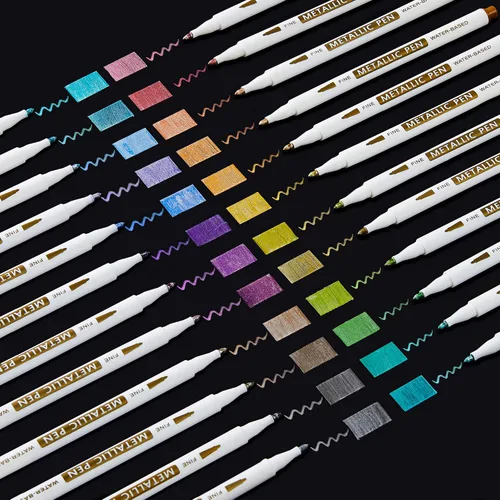 Shuttle Art Rotuladores metálicos, 24 colores, marcadores de pintura metálica, punta fina para tarjetas de bricolaje, caligrafía, proyectos de arte