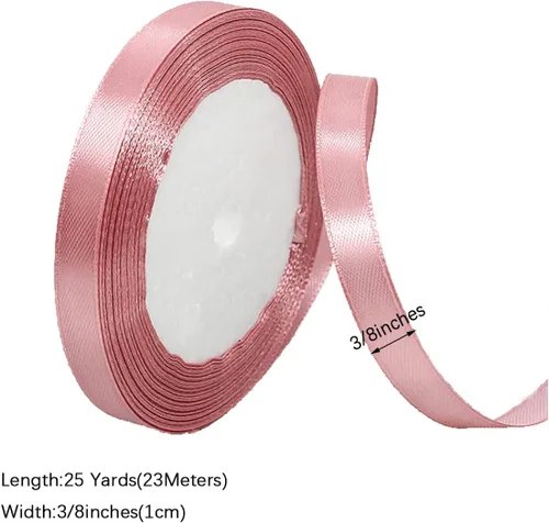 Miniatura 2 de Cinta de satén de oro rosa, 3/8 pulgadas x 25 yardas, cinta de tela rosa para envolver regalos, manualidades, boda, baby shower, fabricación