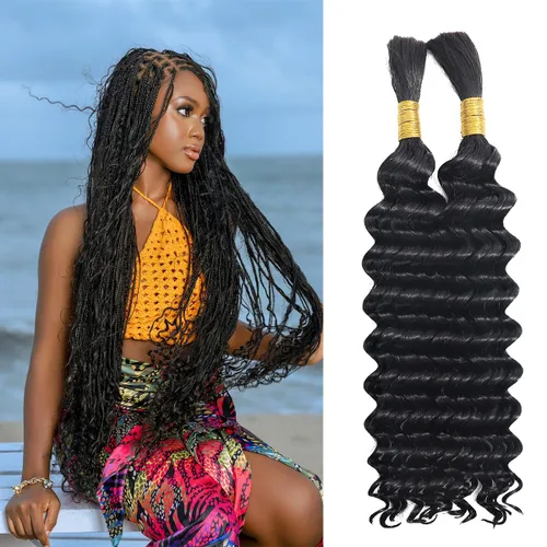 Miniatura 7 de Cabello humano a granel para trenzar, paquetes de cabello humano rizado 12A para mujeres negras, 16 pulgadas, onda profunda, sin trama, trenzas