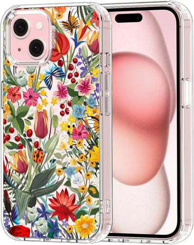 MOSNOVO Funda para iPhone 15, grado militar, probada en caídas de 6.6 pies, transparente con diseño de jardín Claro - En El Jardín
