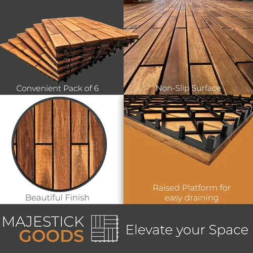 Miniatura 3 de Majestick Goods Azulejos entrelazados de madera de acacia para terraza. Fácil instalación para suelos de patio y pasarelas con drenaje de base