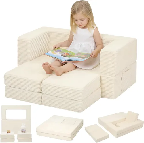 MeMoreCool Sofá Modular para Niños, Sofá de Juego de Pana para Niños Pequeños para Dormitorio, Muebles de Sala de Juegos, Sofá Cama de Espuma