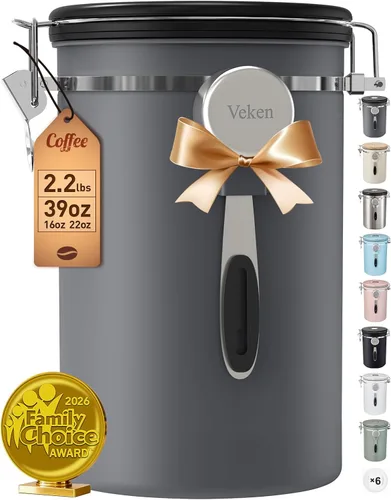 Miniatura 18 de Veken - Recipiente hermético para café de acero inoxidable, contenedor de almacenamiento de alimentos para la cocina con registro de fecha y cuchara