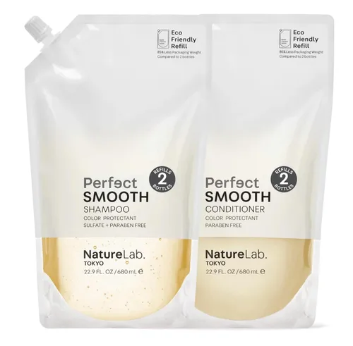 NatureLab.TOKYO Perfect Smooth Shampoo & Conditioner Duo – Champú y acondicionador japonés para cabello seco y encrespado – Calma el cuero cabelludo