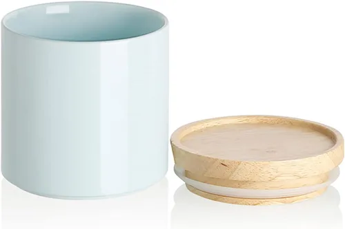 Miniatura 13 de Sweejar Kitchen Canisters - Tarro de cerámica para almacenamiento de alimentos, recipientes apilables con sello hermético y tapa de madera