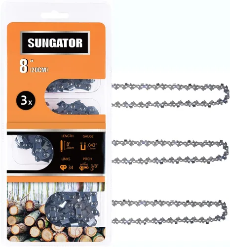 Miniatura 12 de SUNGATOR Paquete de 3 cadenas de motosierra de 8 pulgadas SG-S33, paso LP de 3/8 pulgadas, calibre 0.050 pulgadas, 33 eslabones de transmisión