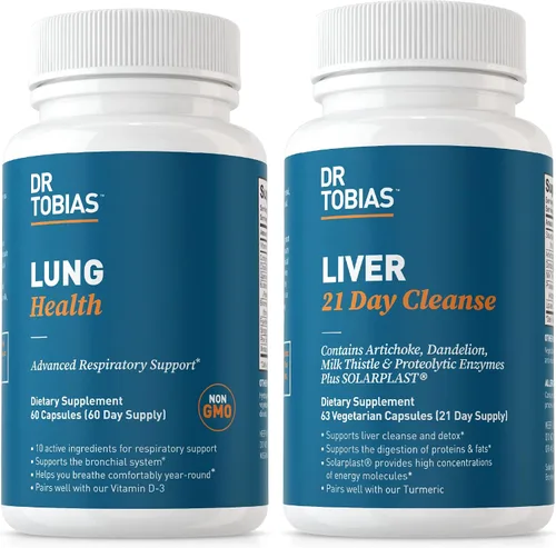 Dr. Tobias Limpieza de 21 días para limpieza y desintoxicación pulmonar y hígado con vitamina C, Butterbur, Quercetina, Solarplast, alcachofa, cardo