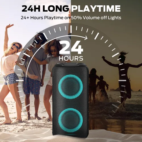 Miniatura 4 de BUGANI Altavoces Bluetooth Luster, altavoz estéreo inalámbrico portátil con luces coloridas, sonido fuerte, Bluetooth 5.3, tiempo de reproducción