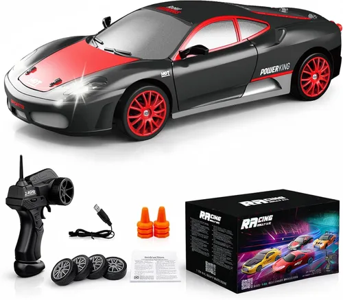 Coche de Control Remoto RC Coche de Derrape 2.4GHz 1:24 Escala 4WD Alta Velocidad Vehículo de Coches RC con Luces LED, Baterías y Neumáticos de