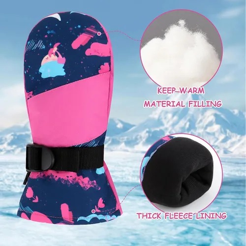 Miniatura 3 de Duoyeree Guantes impermeables para niños y niñas, con forro polar, para invierno, nieve, esquí, aislamiento grueso para clima frío