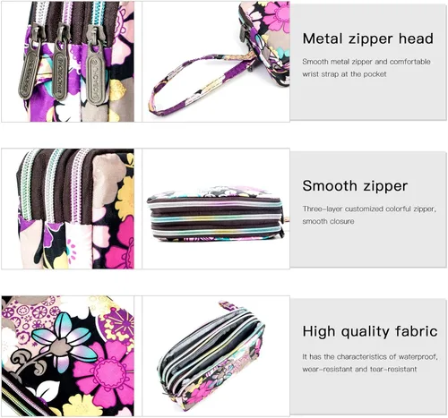 Miniatura 6 de BIAOTIE Cartera de pulsera de gran capacidad, Bolso de mano de nailon impreso impermeable para mujer