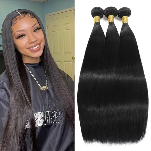 Miniatura 35 de Extensiones de cabello humano lacio tipo afro, 12 meses de vida útil de 10, 12 y 14 pulgadas, paquetes de cabello lacio brasileño Yaki 100% sin
